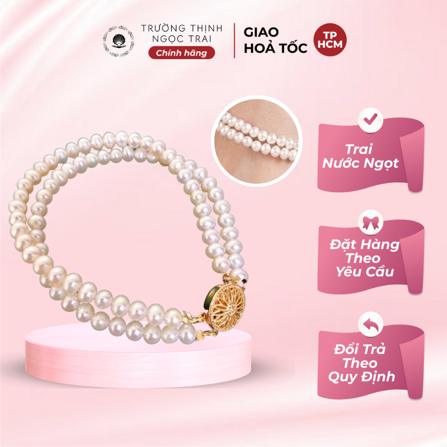 Vòng tay ngọc trai hạt đôi size 6-7ly màu trắng - ngọc trai trường thịnh