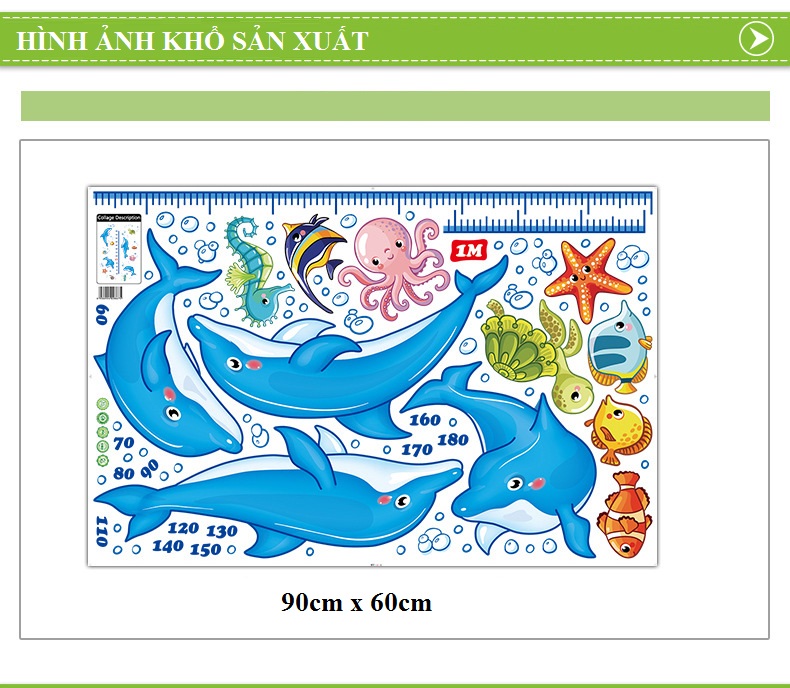 Decal dán tường Thước đo cá heo