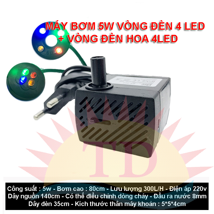 Máy bơm chìm cho thác nước mini, bể cảnh, tiểu cảnh [có đèn led và không đèn, 2w đến 10w tùy chọn mua]