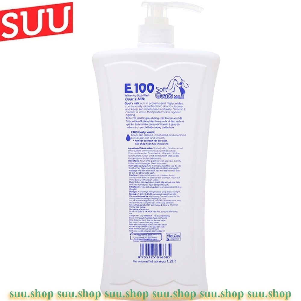 Sữa Tắm Làm Trắng Da 1,2 Lít E100 Tinh Chất Sữa Dê