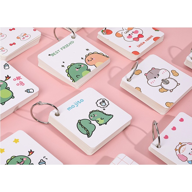 Flashcard trắng học từ vựng hình vuông dễ thương