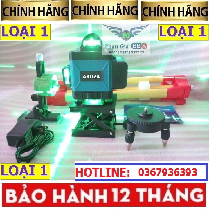 Máy cân bằng laser 12 tia xanh siêu sáng akuza-tặng chân 1.2m