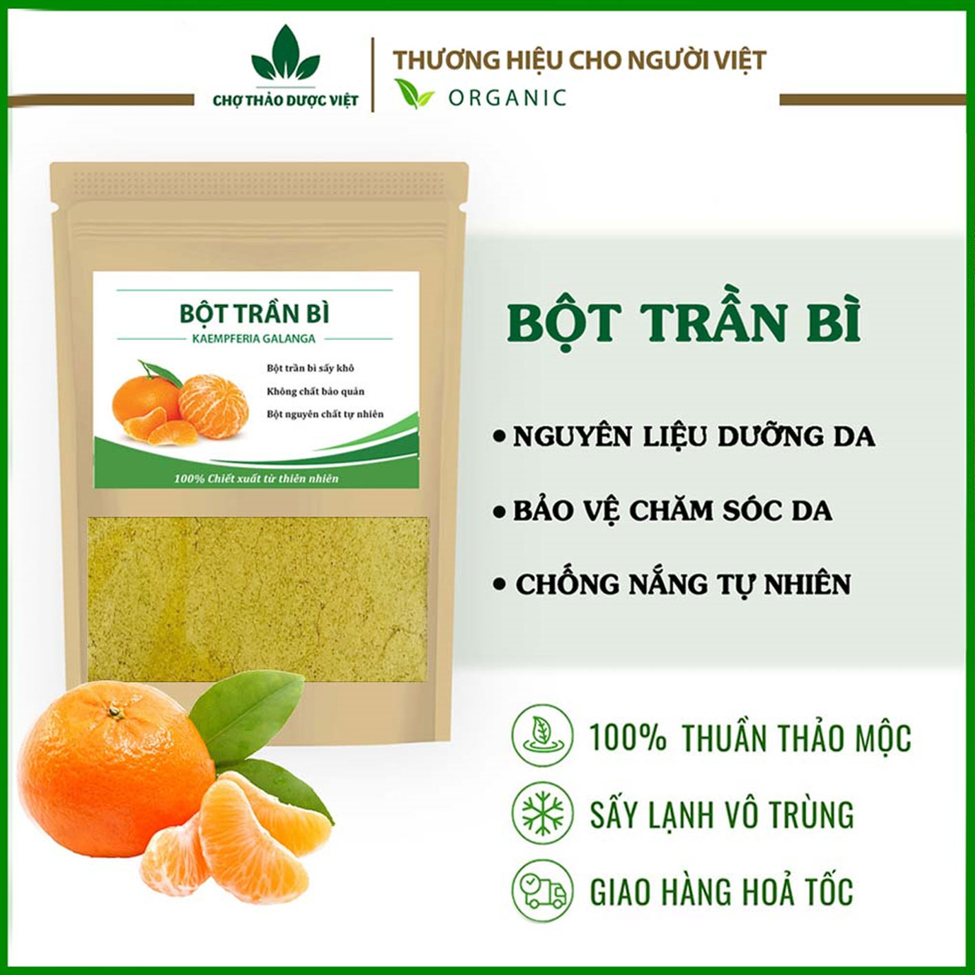 Bột trần bì nguyên chất 100g - Chợ Thảo Dược Việt