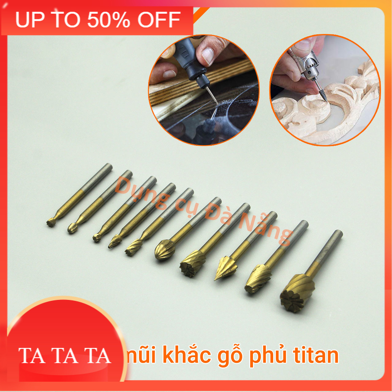 Bộ 10 đầu mũi mài chạm khắc làm lũa gỗ HSS - Mủi lũa mini cán 3mm