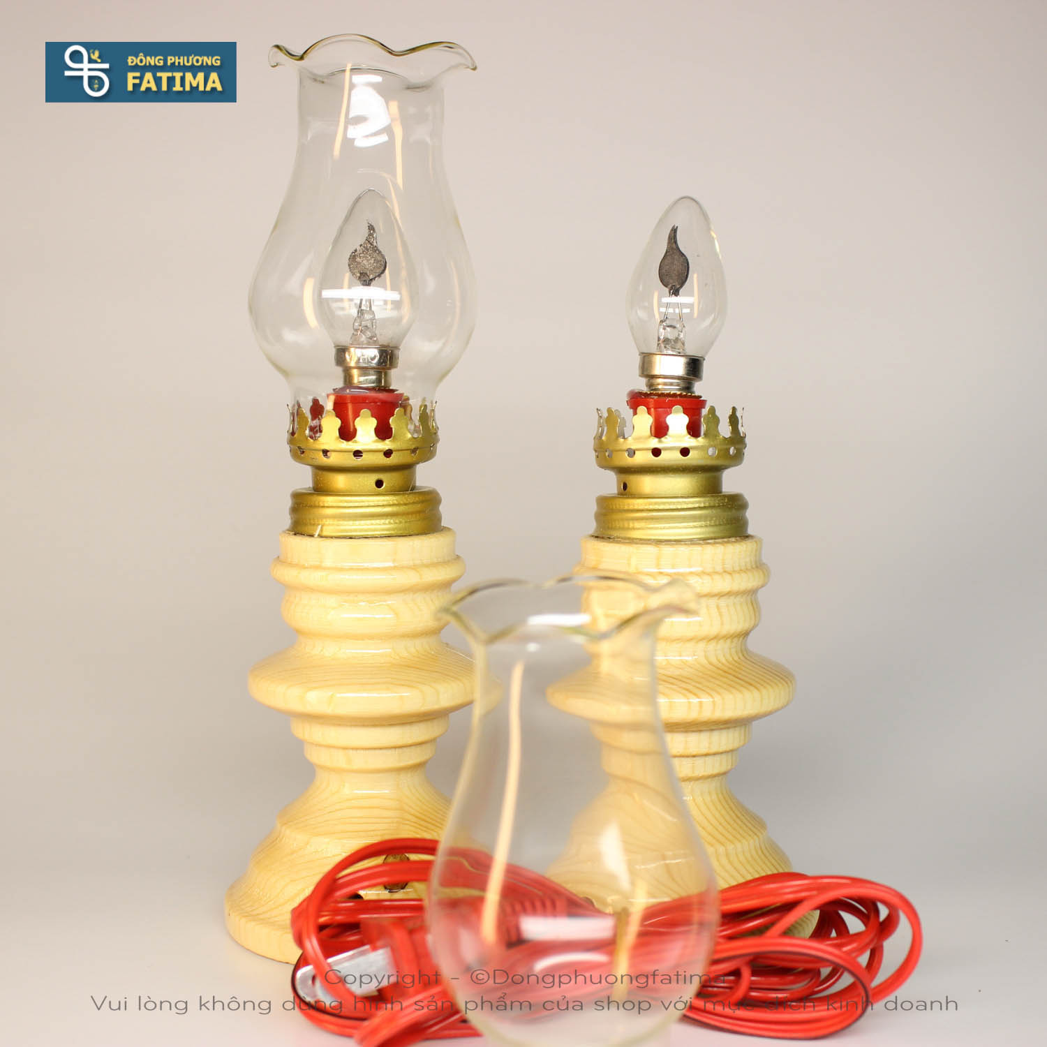 Đèn Bàn Thờ2 Cây Đèn Dầu Điện (20cm) (Màu Gỗ Vàng Cát)