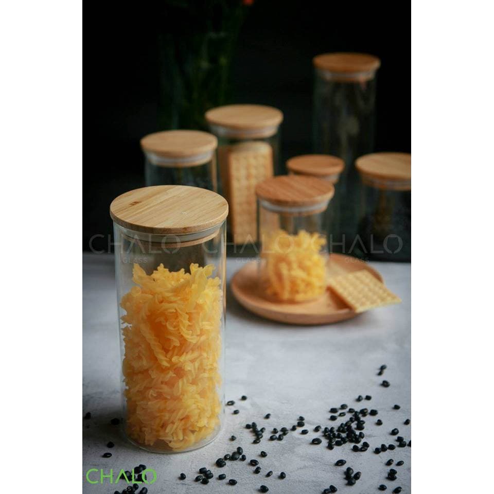 Lọ thủy tinh borosilicate nắp gỗ 1000ml