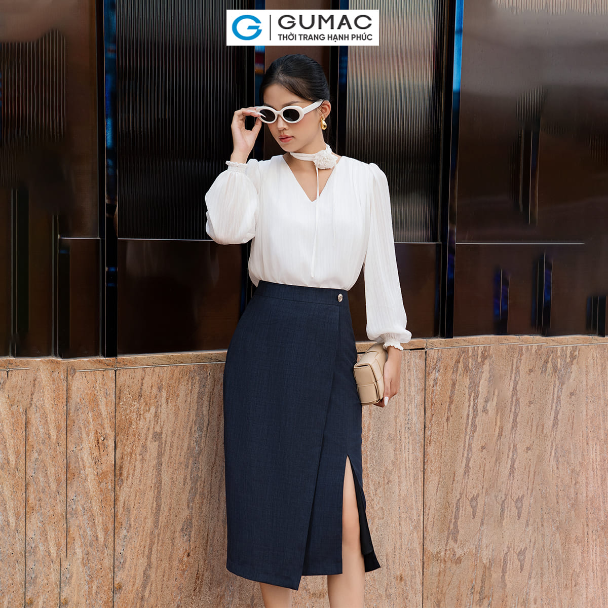 Chân váy đắp tà thời trang GUMAC VE06086