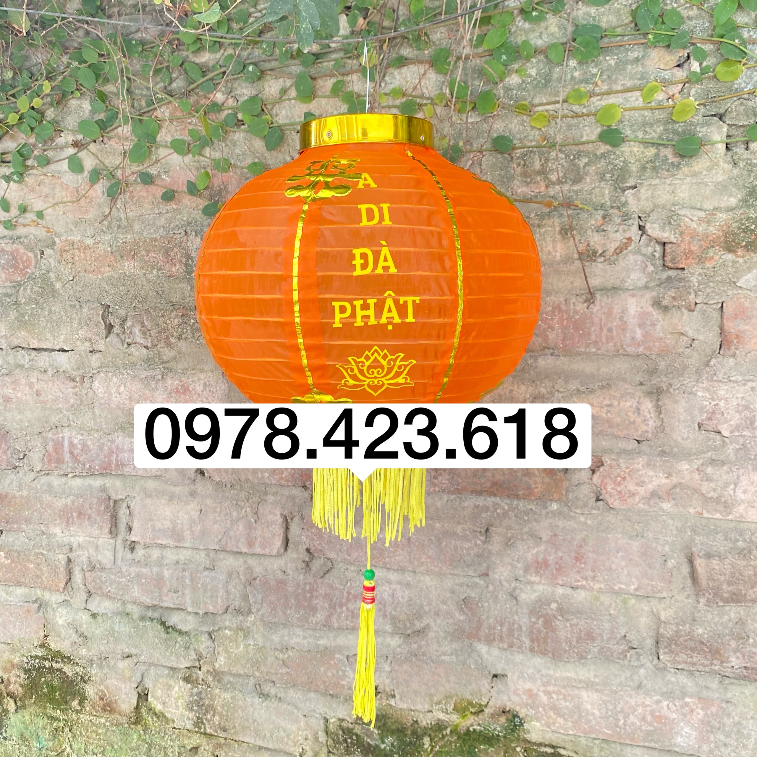 Đèn lồng Vải tròn in chữ A Di Đà Phật chống nước trang trí Đền Chùa, Lễ Hội, Phật Đản, Vu Lan ngoài trời giá rẻ