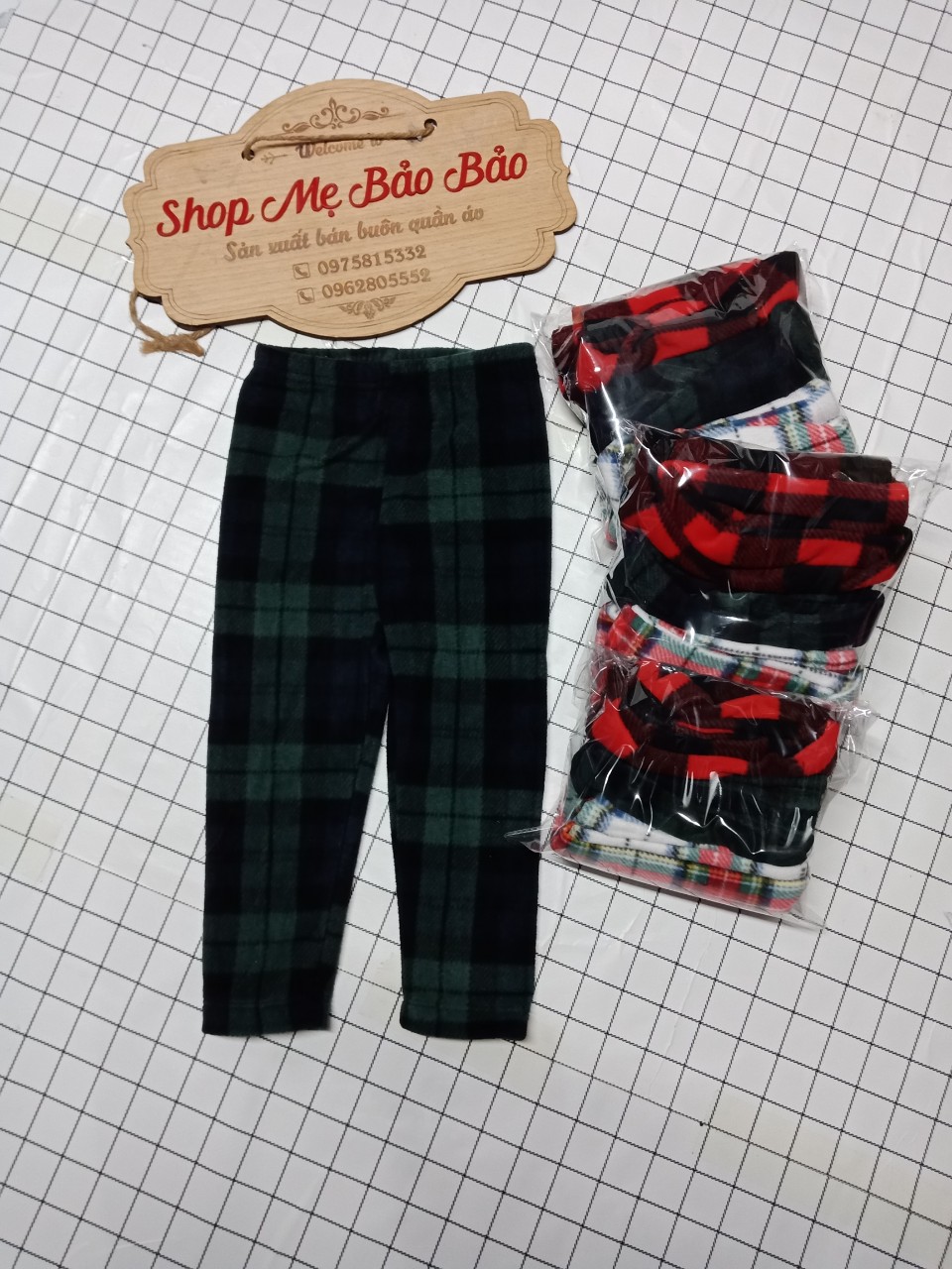 Set 3 quần legging dạ kẻ trẻ em dư xịn