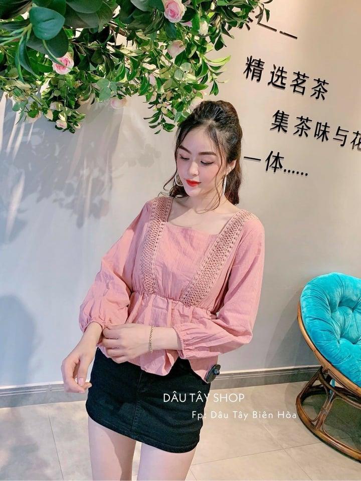 Áo voan tay phồng bo eo phối ren duyên dáng TTKX0328