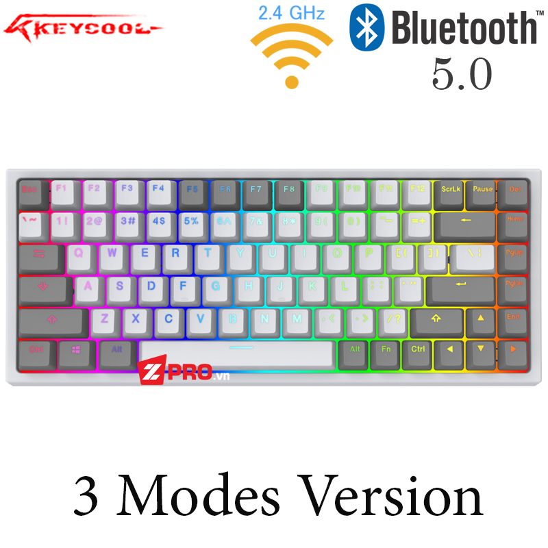 Bàn phím cơ Keycool KC84 Three Modes (Wireless 2.4ghz, bluetooth 5.0)