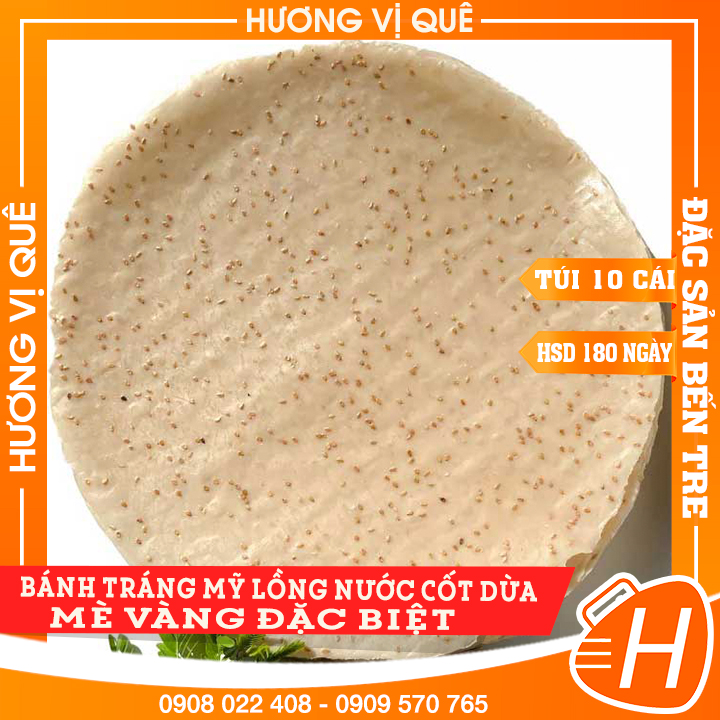 Bánh tráng mỹ lồng nước cốt dừa mè vàng đặc biệt - túi 10 cái - đặc sản bến tre