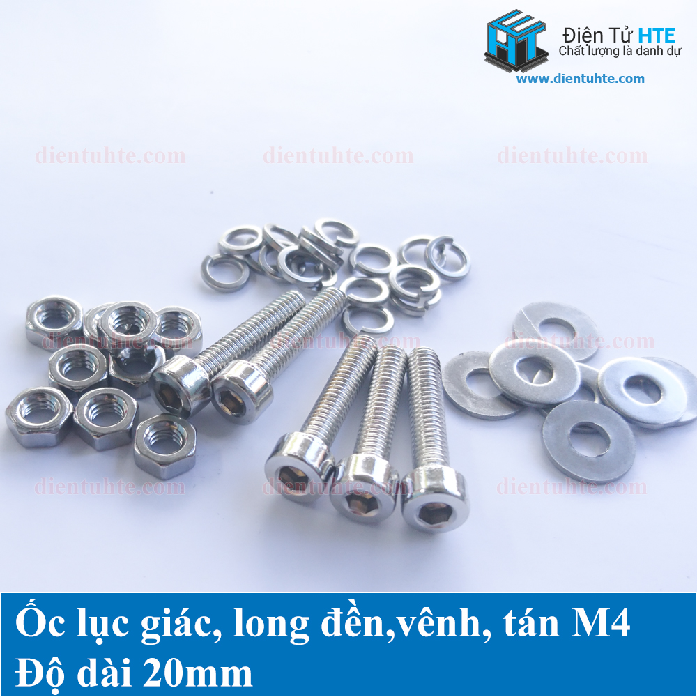 Ốc lục giác M4, kèm long đền, vênh, tán
