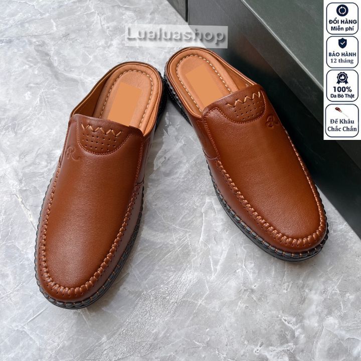 Giày sục nam da thật L82. Bảo hành 12 tháng