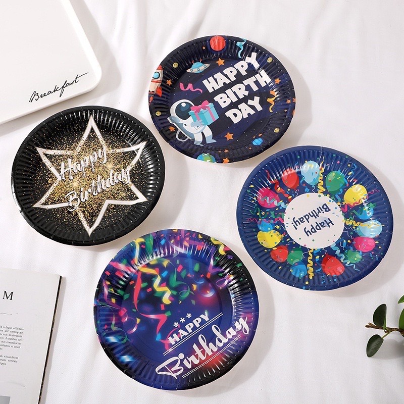 Set 10 đĩa giấy Happy Birthday trang trí sinh nhật