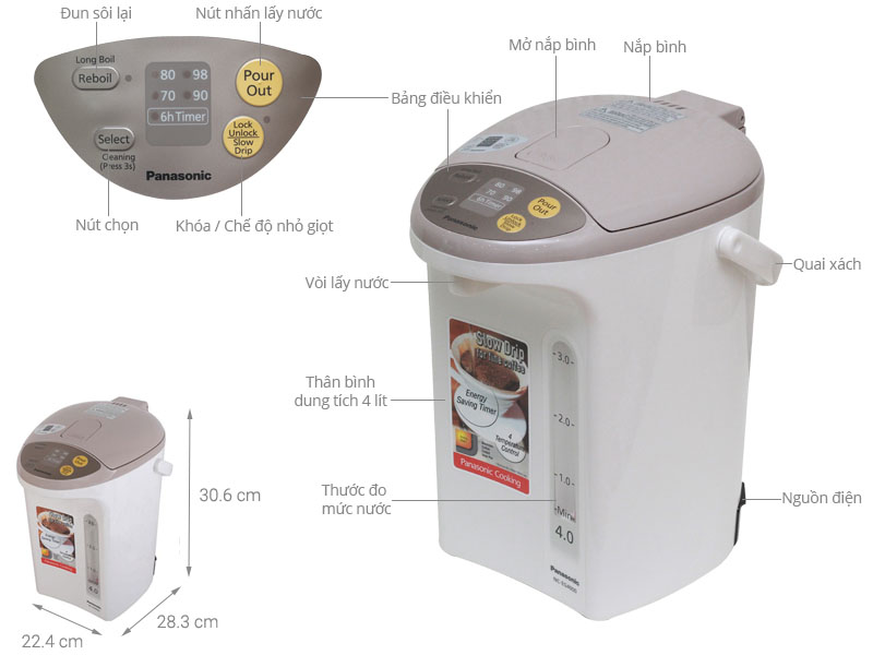 Bình thủy điện panasonic nc-eg4000csy 4 lít