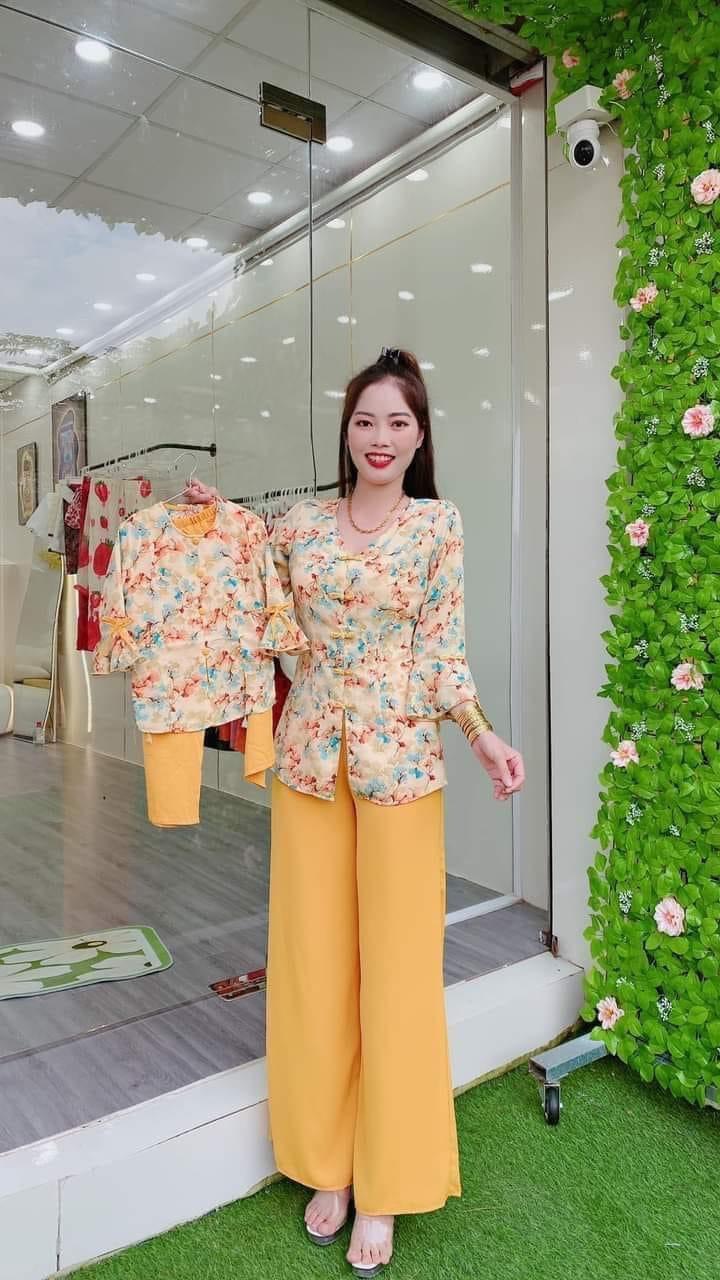 BỘ BÀ BA VẢI LỤA TAY LOE CÚC BỌC CHO MẸ VÀ BÉ GÁI