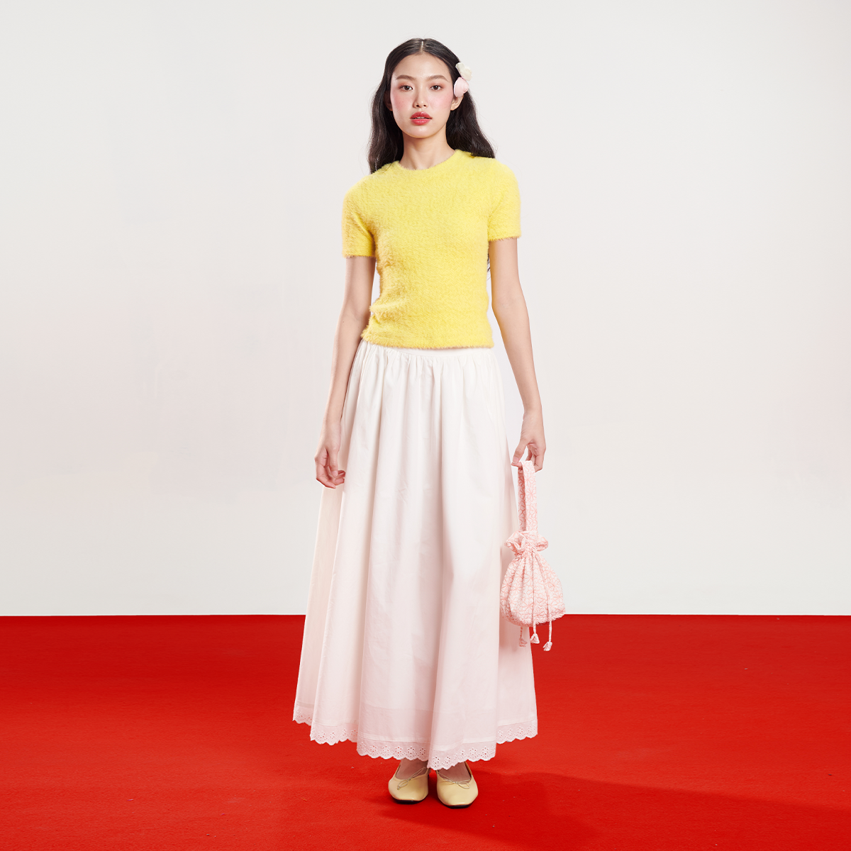 Dottie - áo croptop ngắn tay vải lông - t0870