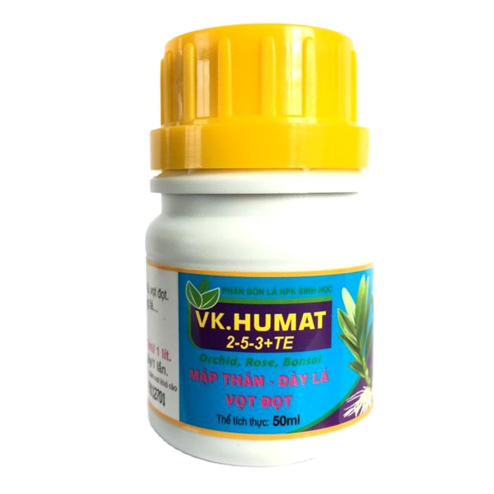 Phân bón lá VK HUMAT 2-5-3 TE chai 50ml - Mập thân dày lá Vọt đọt Chống nứt thân vàng lá