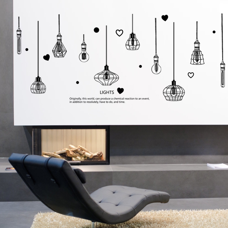DECAL DÁN TƯỜNG CHÙM ĐÈN LIGHT TRẮNG ĐEN