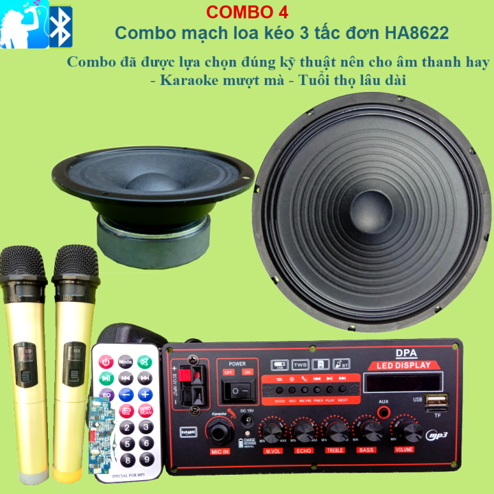 [HCM]Combo mạch loa kéo 3 tấc đơn HA8622 - Combo 4 Micro đôi VHF