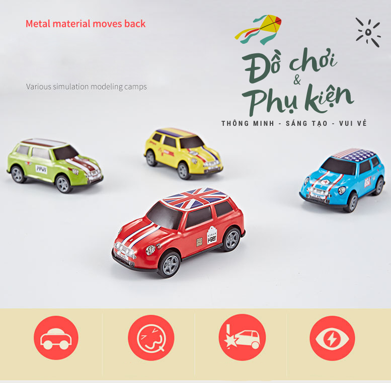 Bộ 4 mô hình xe đua bằng sắt - có bánh đà
