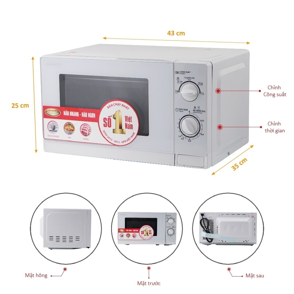 Lò vi sóng cơ Sharp R-201VN-W 20L (Giá áp dụng giao tại HN, HCM& các tỉnh liên hệ shop)