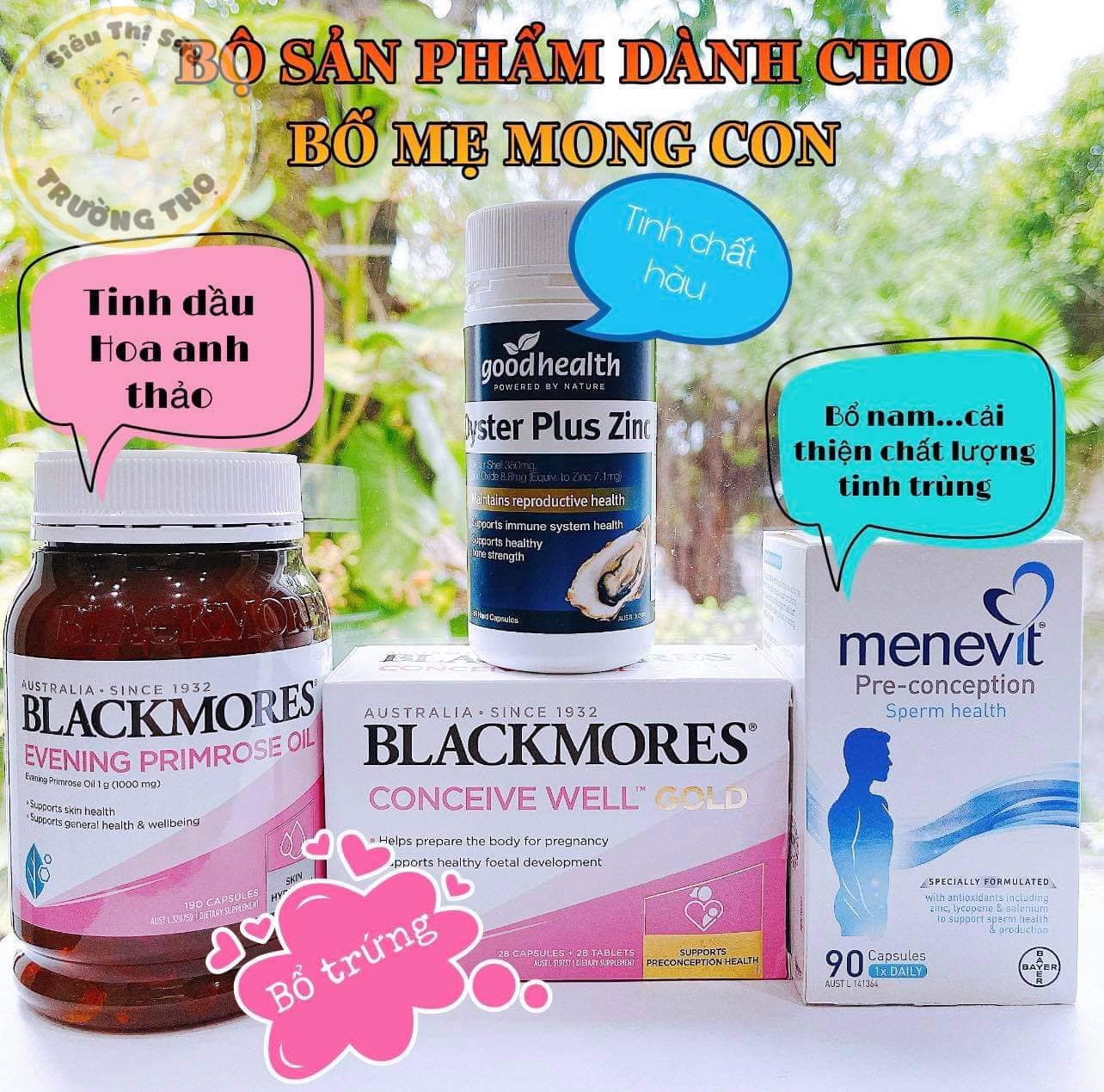 COMBO THỤ THAI ( Bổ trứng + tinh đâu hoa ảnh thảo Blackmores -  MENEVIT + TINH CHẤT HÀU )