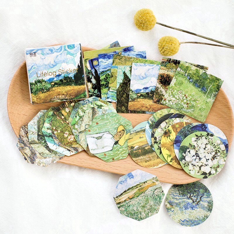 Set 45 miếng dán tranh phong cảnh sơn dầu