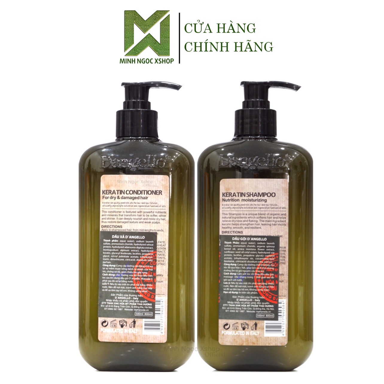 Dầu gội xả, kem ủ tóc, tinh dầu Dangello Keratin 60ML/800ML