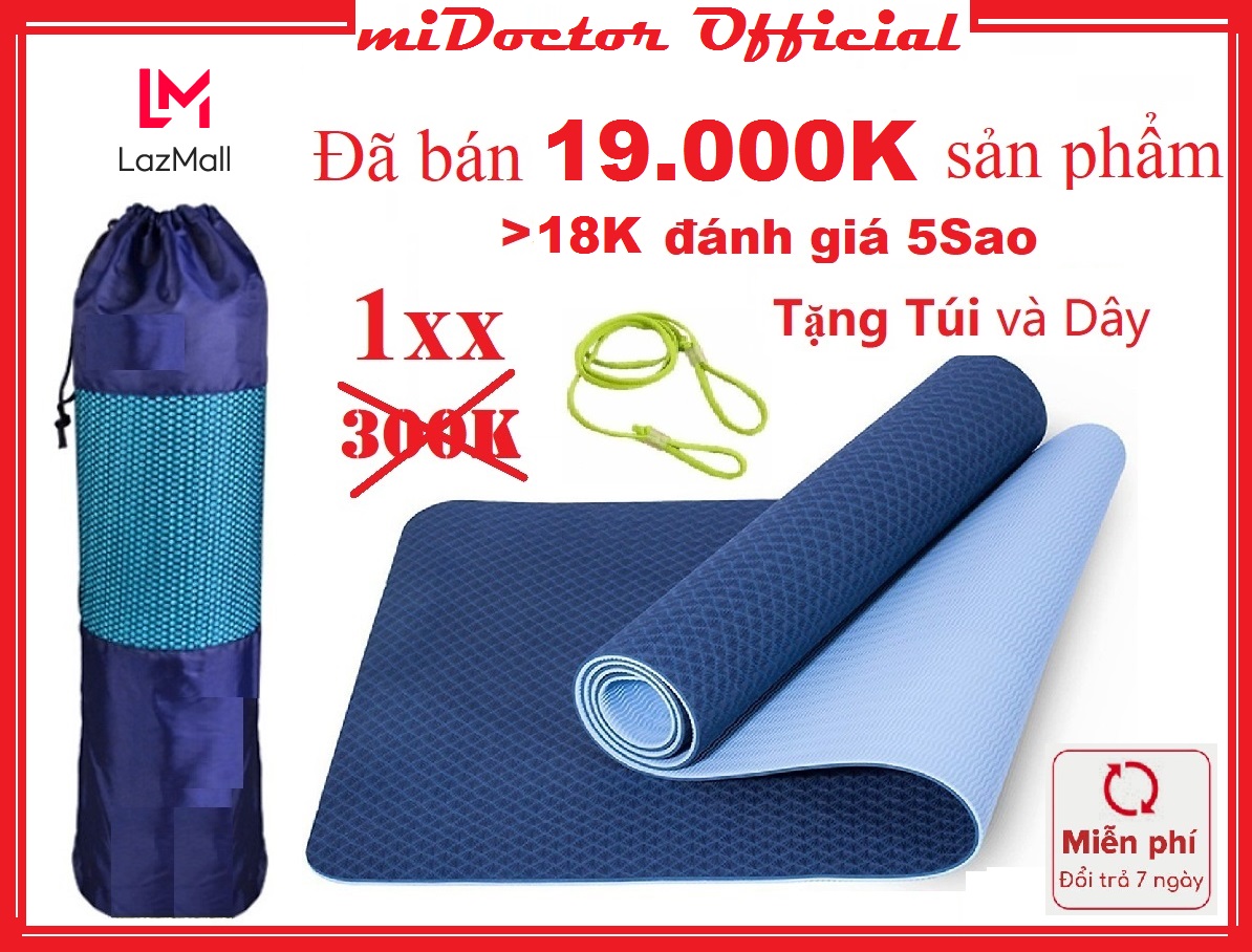 Thảm Tập YoGa Gym 2 Lớp miDoctor Màu Xanh CoBan + Bao Đựng Thảm Tập Yoga + Dây Thảm Tập Yoga (Chọn màu)