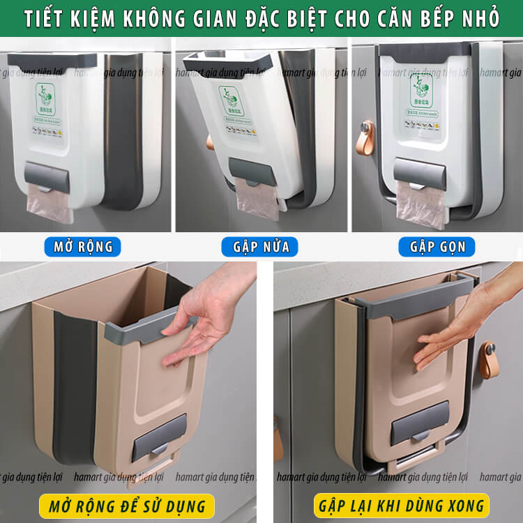 Thùng Rác Treo Tủ Bếp Hamart Cỡ LỚN 10L Gấp Gọn Gài Cánh Cửa Đa Năng Cao Cấp TẶNG 20 Túi Rác