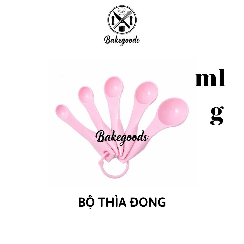 Bộ 5 thìa đong, muỗng đong định lượng màu hồng, nhiều màu dùng đo lường phụ gia làm bánh
