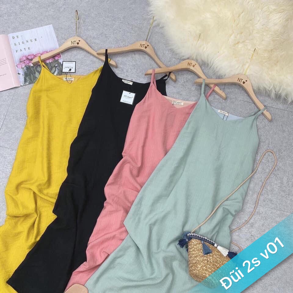 [Yến Trần] Đầm Cami Chất Đũi Hàn 2 Dây V01 Hàng Chuẩn Bán Shop