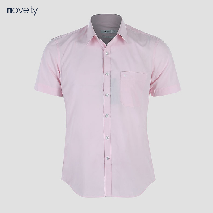 Áo sơ mi nam Novelty ngắn tay trơn màu hồng nhạt 191277N
