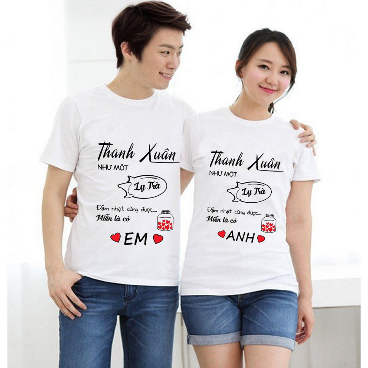 Áo thun mặc đôi- in thanh xuân như một ly trà, vải đẹp mềm mịn