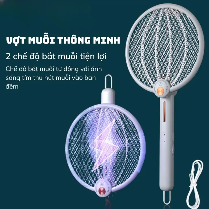 Vợt muỗi thông minh gấp gọn 2 in 1 kiêm đèn bắt muỗi ban đêm 3 lớp lưới. vợt muỗi tự động bắt muỗi, vợt ruồi , dụng cụ diệt muỗi