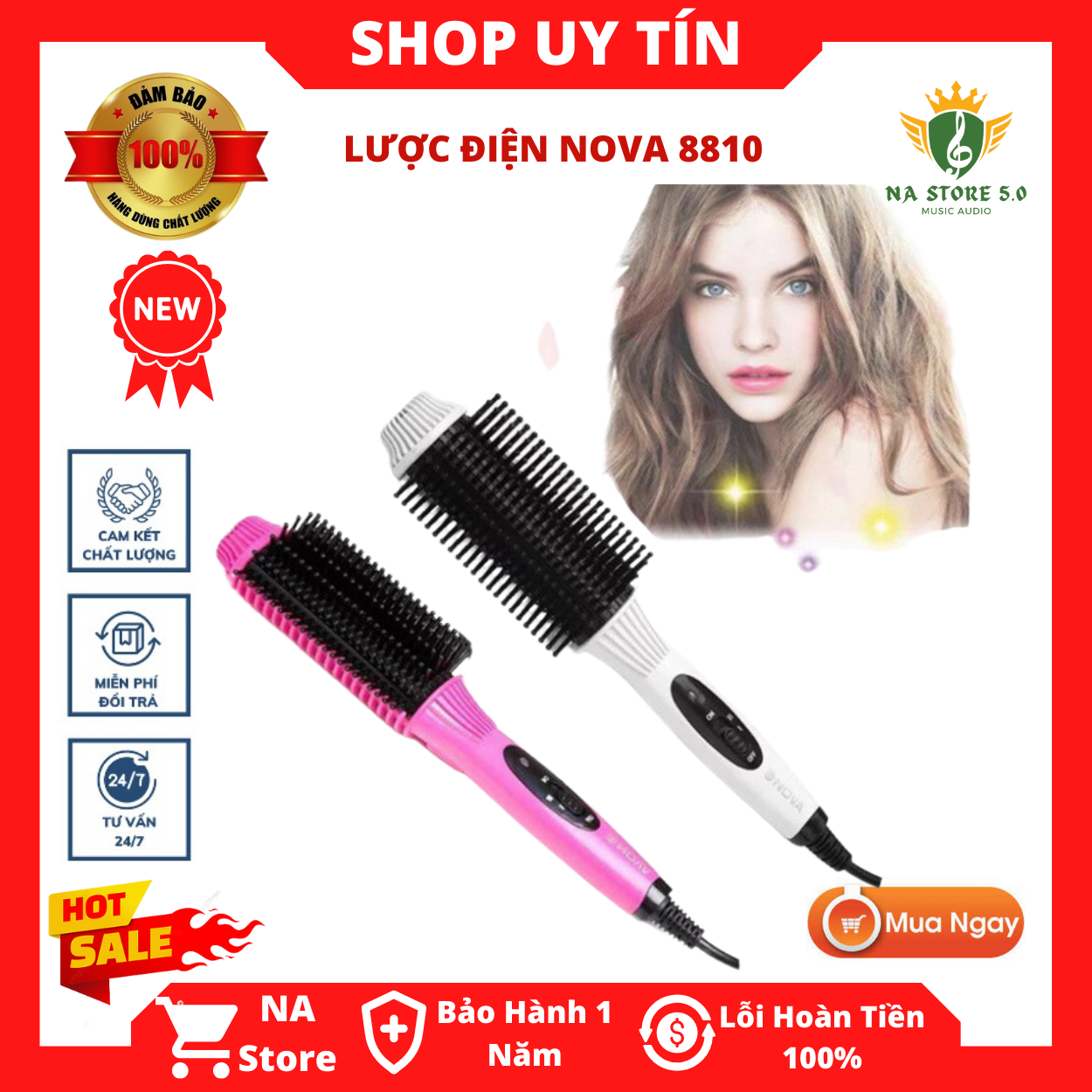 Lược điện uốn tóc - lược điện nova 8810 đa năng, tạo kiểu- chải phồng - làm xoăn - duỗi tóc siêu tiện lợi, lược điện mini bỏ túi đa năng. bảo hành lỗi 1 đổi 1