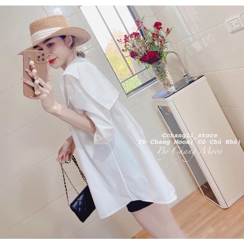 Áo sơ mi thô cổ lá from rộng gs95