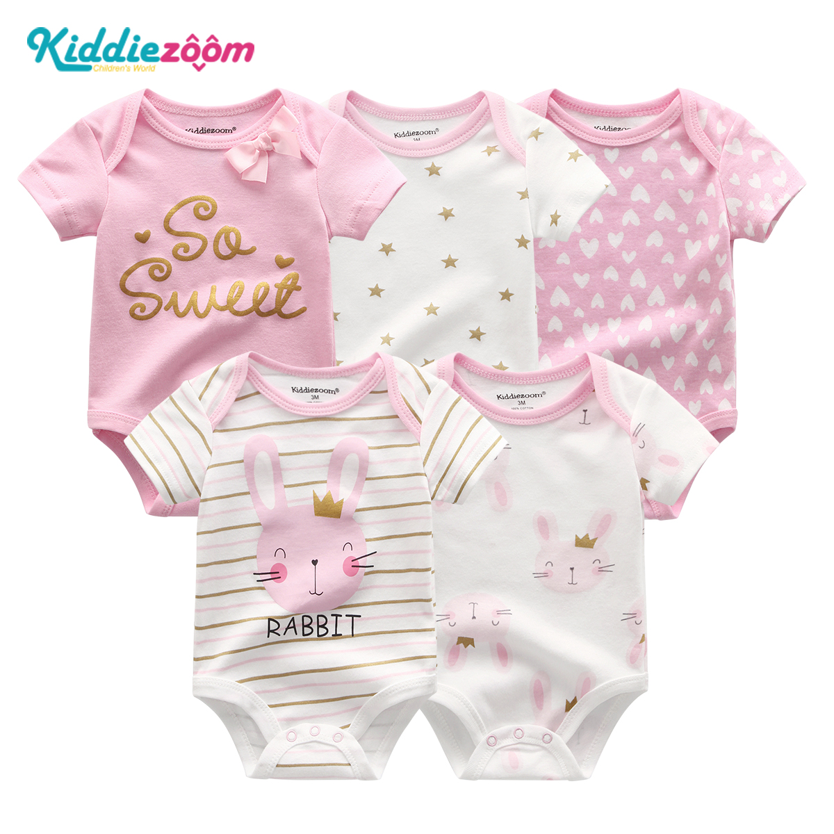 Kiddiezoom Set 5 Bộ Jumsuit Áo Liền Quần Trẻ Em Chất Vải Cotton Mềm Mại Thoáng Mát Thân Thiện Với Làn Da Trẻ