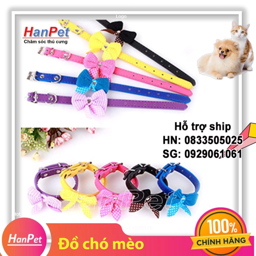 Hanpet - vòng cổ có nơ màu tím cho chó mèo - size trung