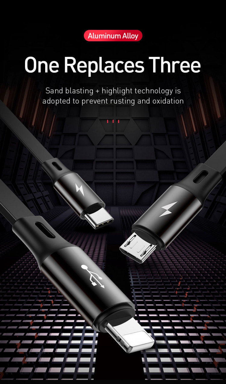 Cáp sạc dây rút 3 đầu Baseus Golden Loop 3 in 1 Elastic (3.5A, Type C/ iPhone/ Micro USB, Adjustable, Fast Charge Cable)