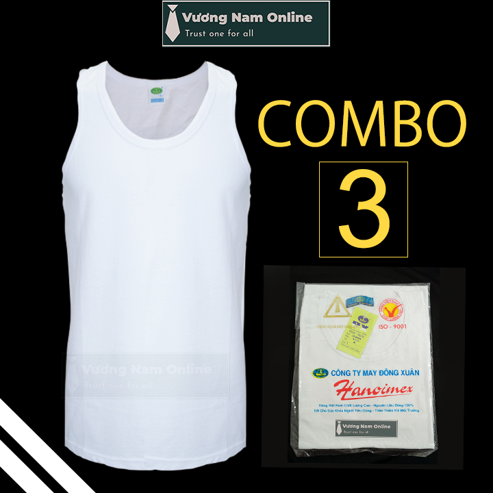Áo lót nam cotton 3 cái hanoisimex ba lỗ sát nách trắng thấm hút mồ hôi tốt