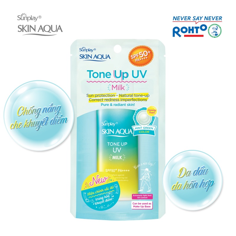 Sữa chống nắng kiềm dầu nâng tông che khuyết điểm Sunplay Skin Aqua Tone Up UV Milk (Mint Green) 50g