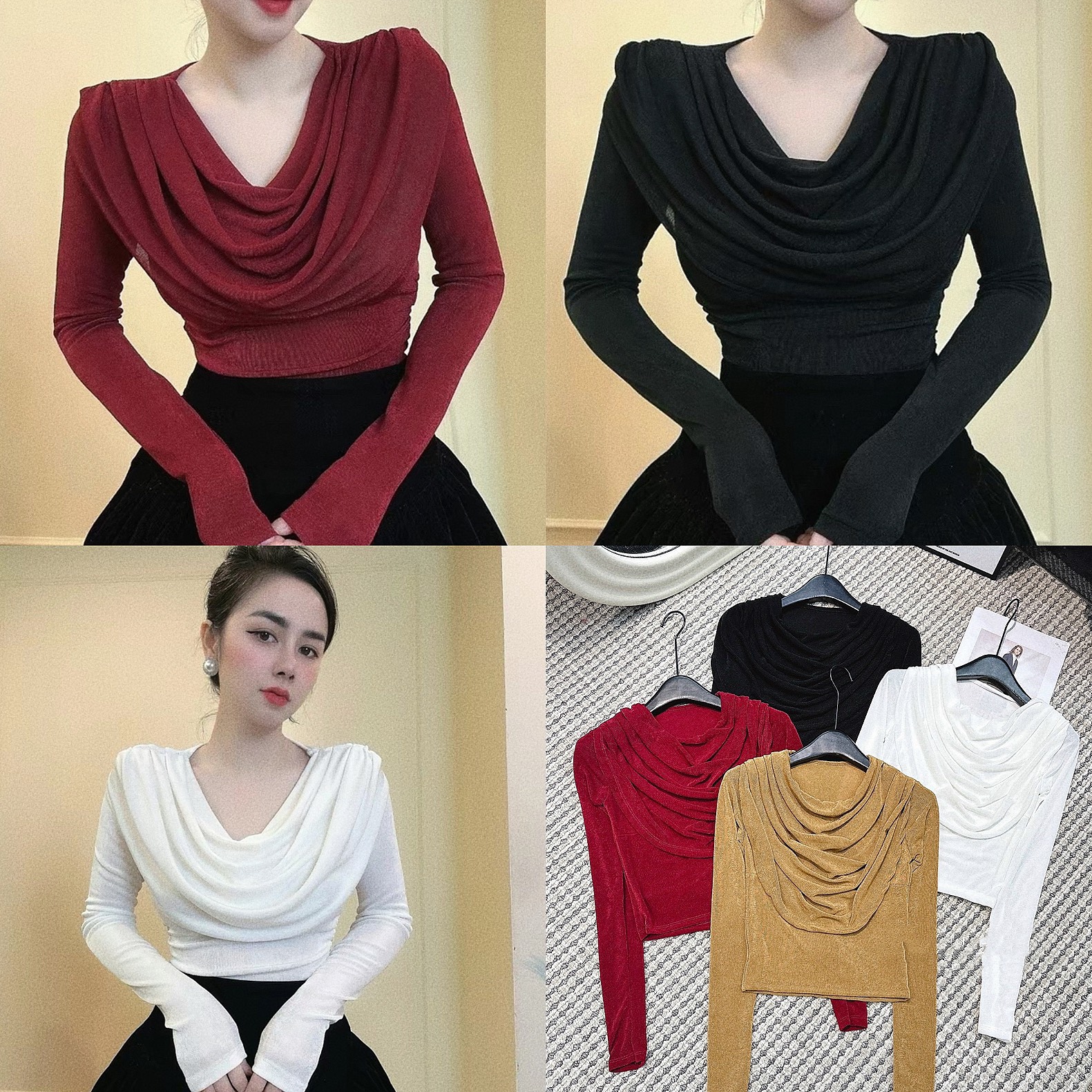 Áo nhũ cổ đổ dài tay - a153