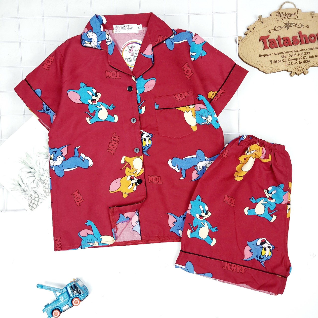 030 Bộ pijama đùi bé gái bộ pijama cộc tay cho bé gái chất lụa hàn cao cấp
