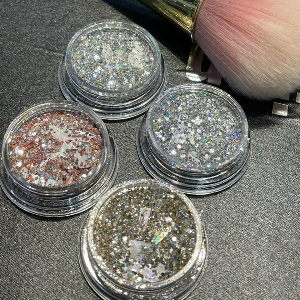 Set nhũ kim tuyến 4 ô ,4 màu mix xà cừ - mini nails