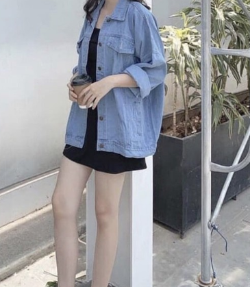 ÁO KHOÁC JEAN ĐEN TRƠN FORM RỘNG NAM NỮ CHẤT ĐẸP A4G