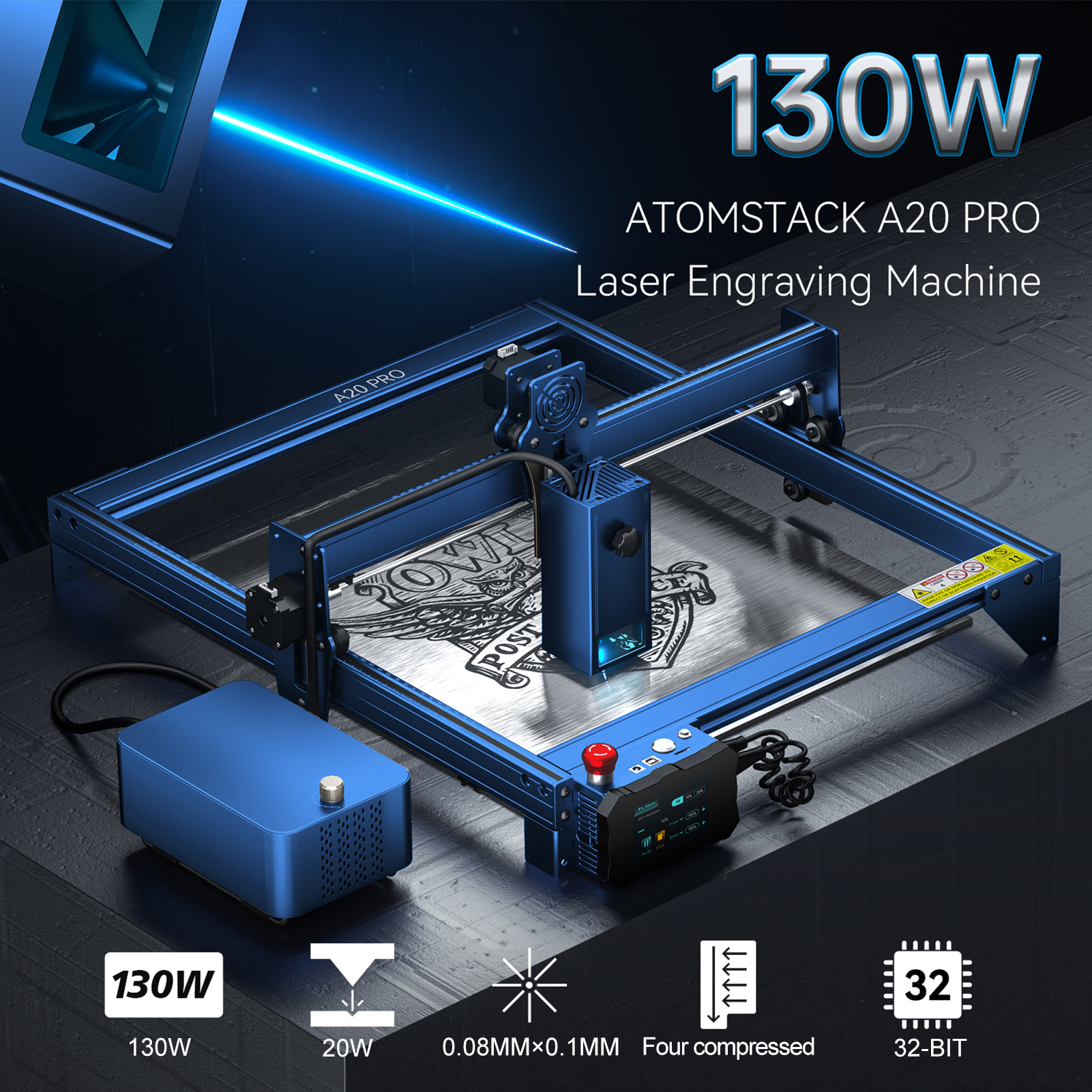 ATOMSTACK A20 Pro laser power 20W eye protection laser engraving machine with F30 Pro air assist kit - 100-240V European standard