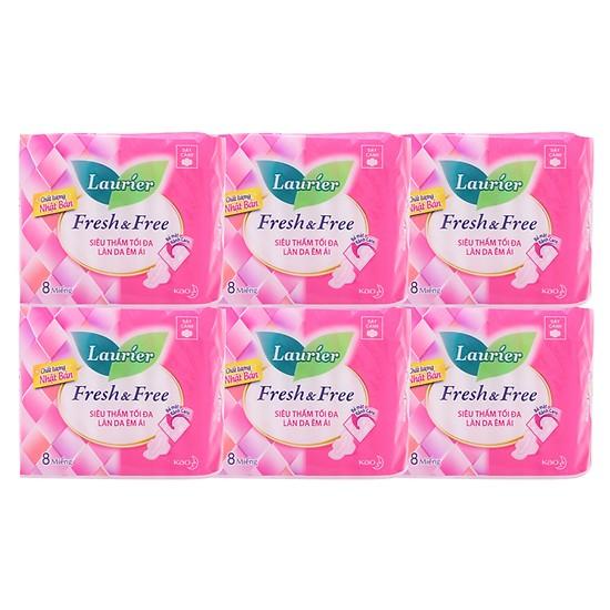 Lô 6 Băng vệ sinh Laurier Fresh & Free siêu dày có cánh gói 8 miếng